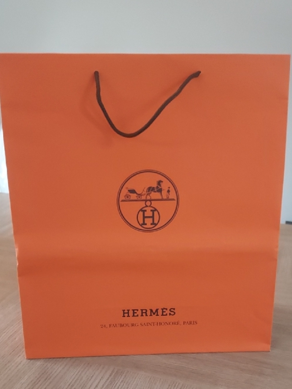 Authentic Hermes Orange Shopping Bag with Brown Rope Handles